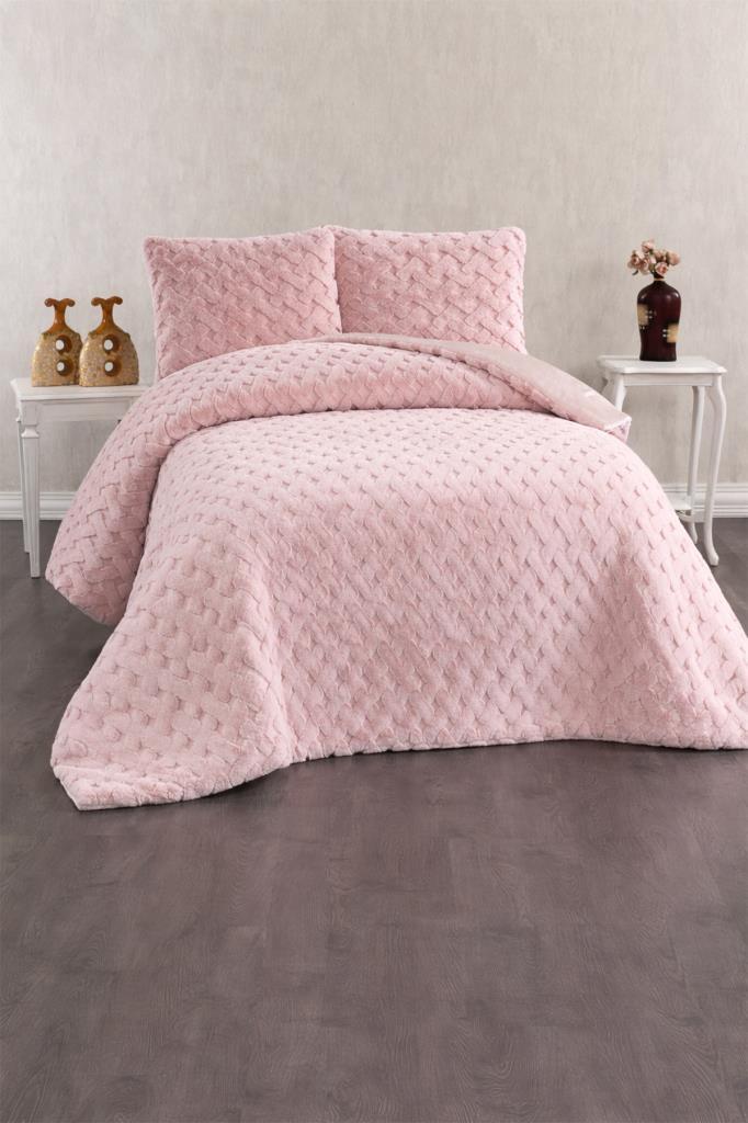 Viyana Tavşan Tüyü Çift Kişilik Yatak Örtüsü 220x240 Pudra - 1