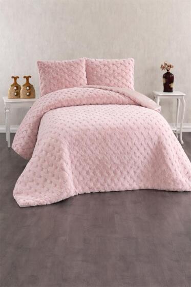 Viyana Tavşan Tüyü Çift Kişilik Yatak Örtüsü 220x240 Pudra - Çeyiz Diyarı