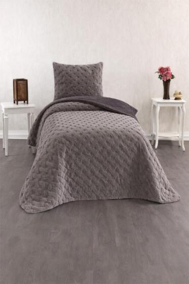 Viyana Tavşan Tüyü Tek Kişilik Yatak Örtüsü 180x230 Antrasit - Çeyiz Diyarı