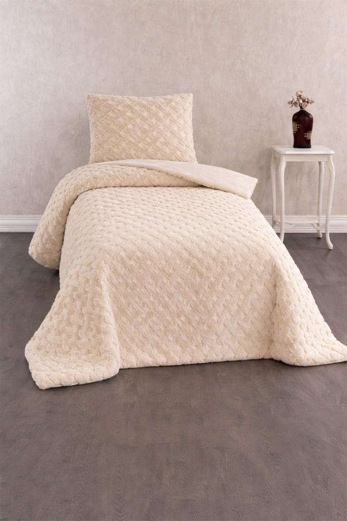 Viyana Tavşan Tüyü Tek Kişilik Yatak Örtüsü 180x230 Bej - 1