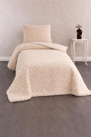 Viyana Tavşan Tüyü Tek Kişilik Yatak Örtüsü 180x230 Bej - Çeyiz Diyarı