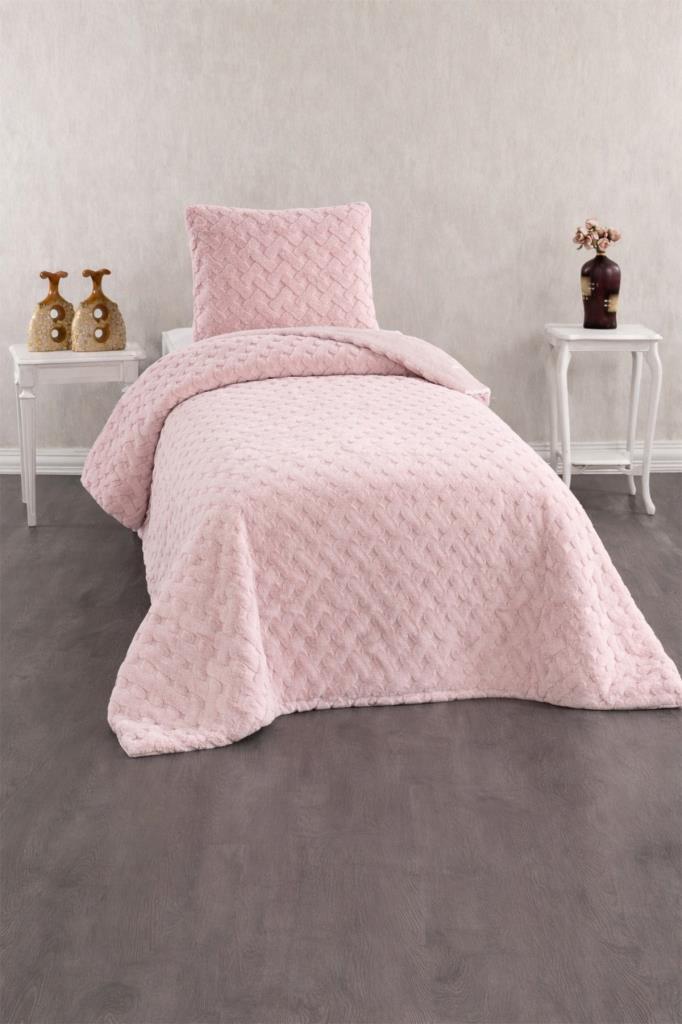 Viyana Tavşan Tüyü Tek Kişilik Yatak Örtüsü 180x230 Pudra - 1