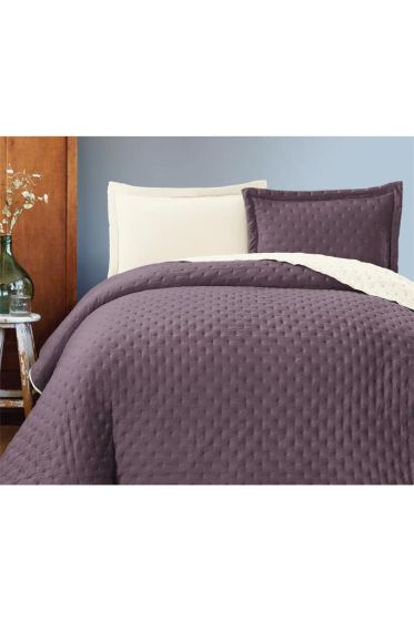 Washed Soft Çift Taraflı Çift Kişilik Yatak Örtüsü Mürdüm - Çeyiz Diyarı (1)