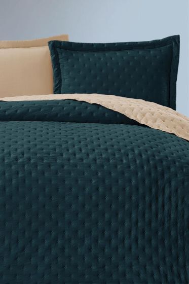 Washed Soft Çift Taraflı Çift Kişilik Yatak Örtüsü Yeşil - Çeyiz Diyarı