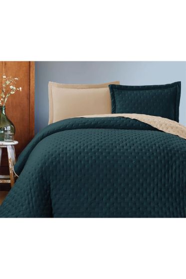 Washed Soft Çift Taraflı Çift Kişilik Yatak Örtüsü Yeşil - Çeyiz Diyarı (1)