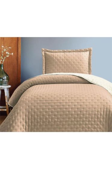 Washed Soft Çift Taraflı Tek Kişilik Yatak Örtüsü Bej - Çeyiz Diyarı (1)