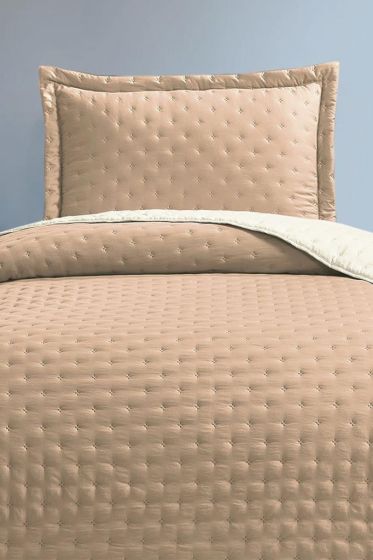 Washed Soft Çift Taraflı Tek Kişilik Yatak Örtüsü Bej - Çeyiz Diyarı
