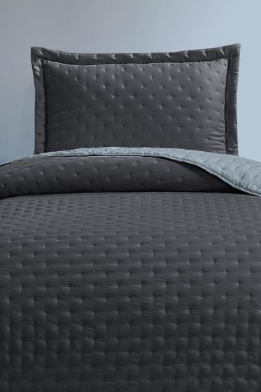 Washed Soft Çift Taraflı Tek Kişilik Yatak Örtüsü Gri - Çeyiz Diyarı
