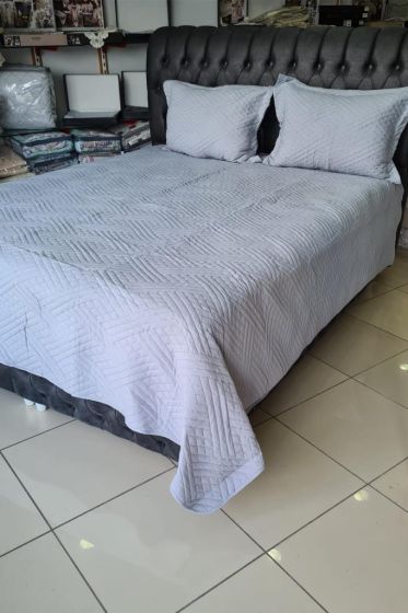 Washed Zigzag Çift Kişilik Yatak Örtüsü Açık Gri - Çeyiz Diyarı