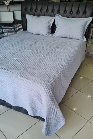 Washed Zigzag Çift Kişilik Yatak Örtüsü Açık Gri - Çeyiz Diyarı (1)