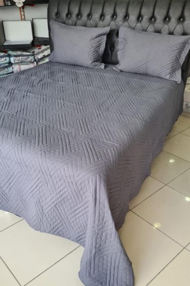 Washed Zigzag Çift Kişilik Yatak Örtüsü Antrasit - Çeyiz Diyarı
