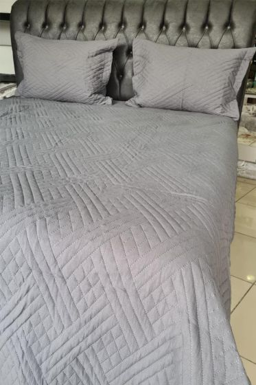 Washed Zigzag Çift Kişilik Yatak Örtüsü Antrasit - Çeyiz Diyarı (1)