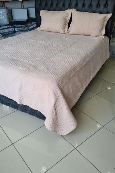 Washed Zigzag Çift Kişilik Yatak Örtüsü Bej - Çeyiz Diyarı