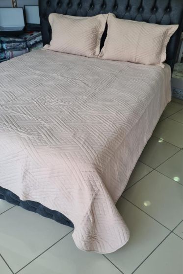 Washed Zigzag Çift Kişilik Yatak Örtüsü Bej - Çeyiz Diyarı (1)