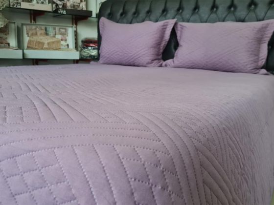 Washed Zigzag Çift Kişilik Yatak Örtüsü Mürdüm - Çeyiz Diyarı (1)