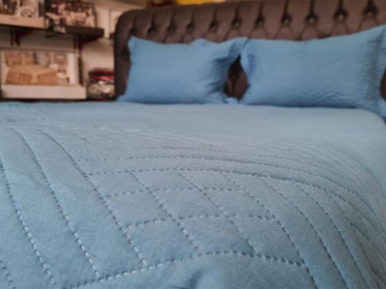 Washed Zigzag Çift Kişilik Yatak Örtüsü Petrol - Çeyiz Diyarı