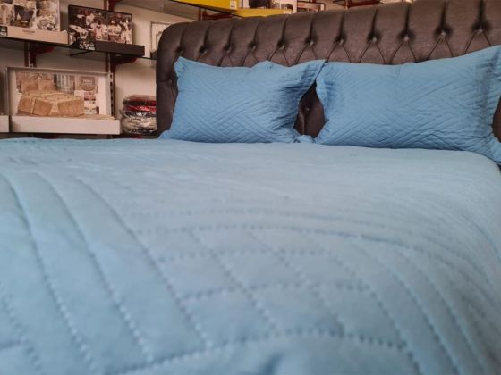 Washed Zigzag Çift Kişilik Yatak Örtüsü Petrol - Çeyiz Diyarı (1)