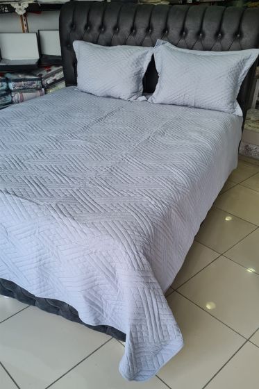 Washed Zigzag Tek Kişilik Yatak Örtüsü Açık Gri - Çeyiz Diyarı (1)