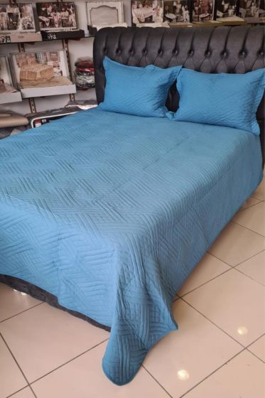 Washed Zigzag Tek Kişilik Yatak Örtüsü Petrol - Çeyiz Diyarı