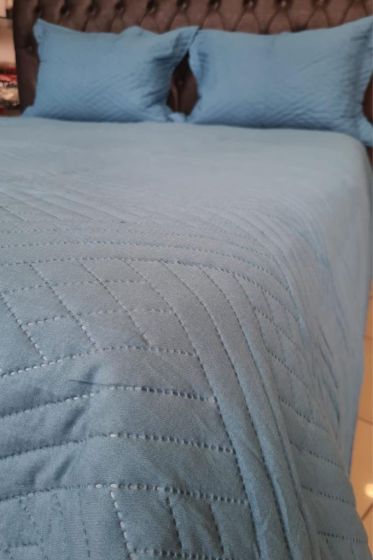 Washed Zigzag Tek Kişilik Yatak Örtüsü Petrol - Çeyiz Diyarı (1)
