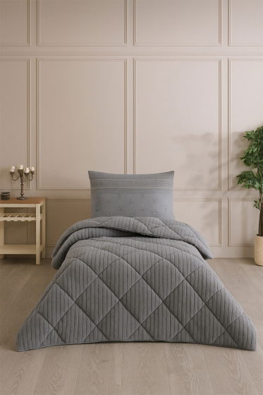 Wellsoft Jakarlı Uyku Seti 3 Parça Tek Kişilik Antrasit - Çeyiz Diyarı