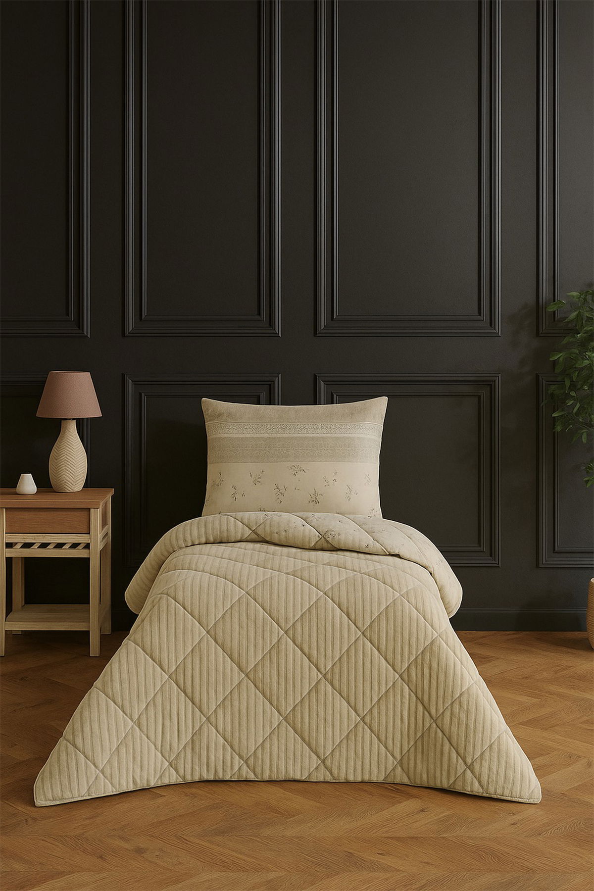 Wellsoft Jakarlı Uyku Seti 3 Parça Tek Kişilik Bej - 1