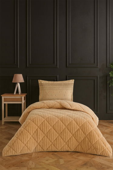 Wellsoft Jakarlı Uyku Seti 3 Parça Tek Kişilik Cappucino - Çeyiz Diyarı