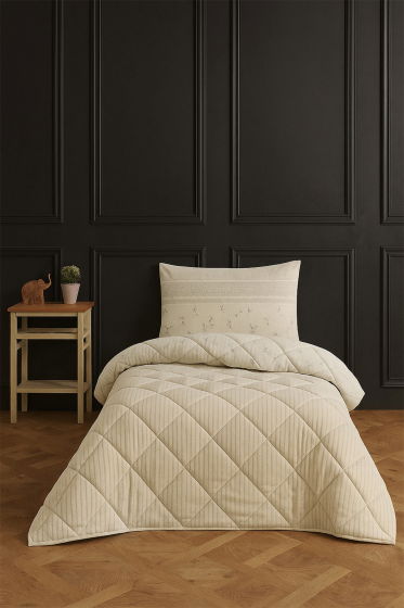 Wellsoft Jakarlı Uyku Seti 3 Parça Tek Kişilik Ekru - Çeyiz Diyarı