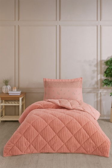 Wellsoft Jakarlı Uyku Seti 3 Parça Tek Kişilik Pudra - Çeyiz Diyarı