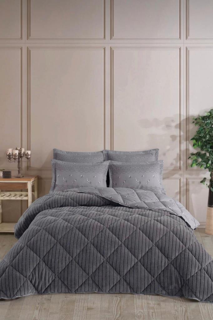 Wellsoft Jakarlı Uyku Seti 4 Parça Çift Kişilik Antrasit - 1