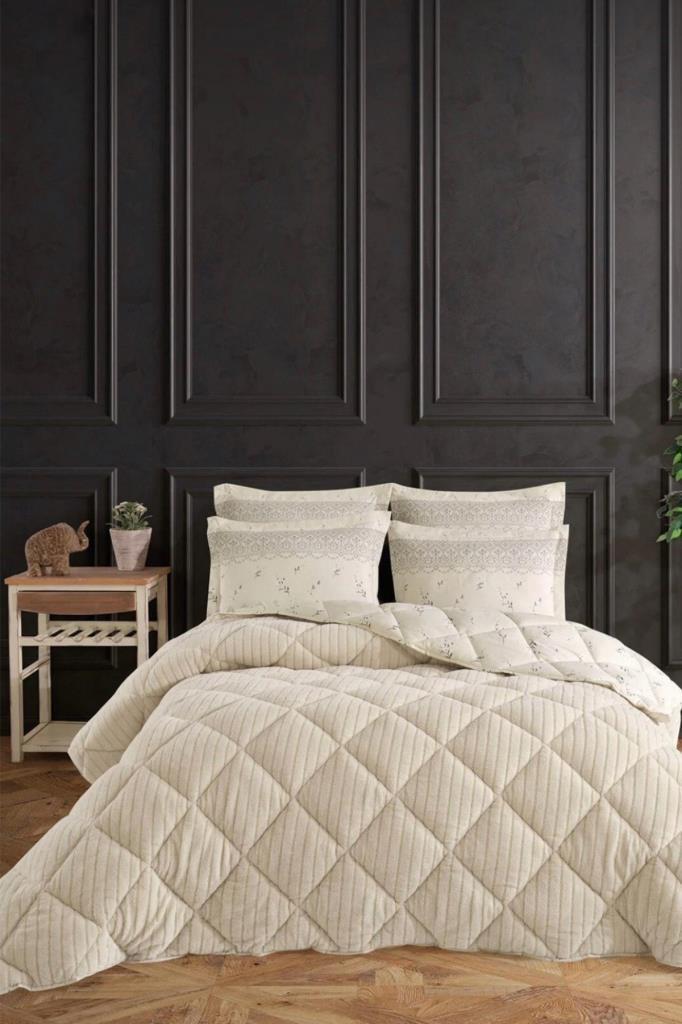 Wellsoft Jakarlı Uyku Seti 4 Parça Çift Kişilik Ekru - 1