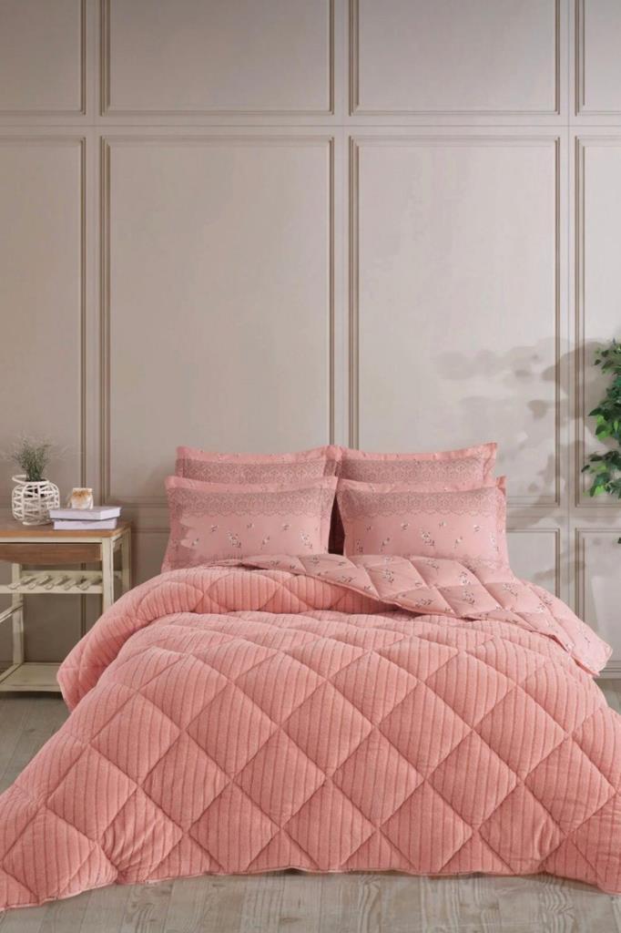 Wellsoft Jakarlı Uyku Seti 4 Parça Çift Kişilik Pudra - 1