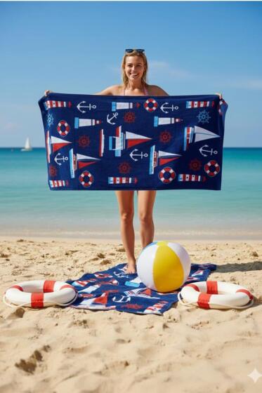 Yelkenli %100 Pamuk 75x150 cm Plaj Havlusu - Çeyiz Diyarı
