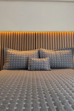 Yıldız Çift Kişilik Kapitoneli Yatak Örtüsü Antrasit - 3