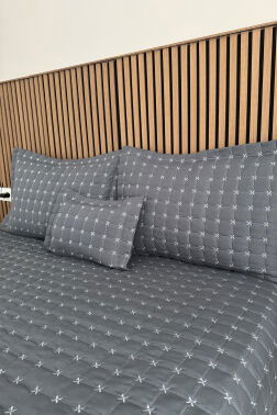 Yıldız Çift Kişilik Kapitoneli Yatak Örtüsü Antrasit - 2