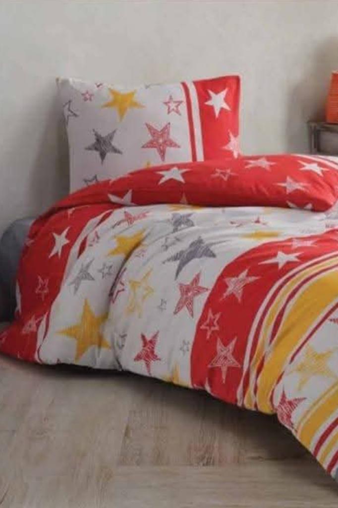 Yıldızlı Sarı Kırmızı Tek Kişilik Nevresim Takımı - 1