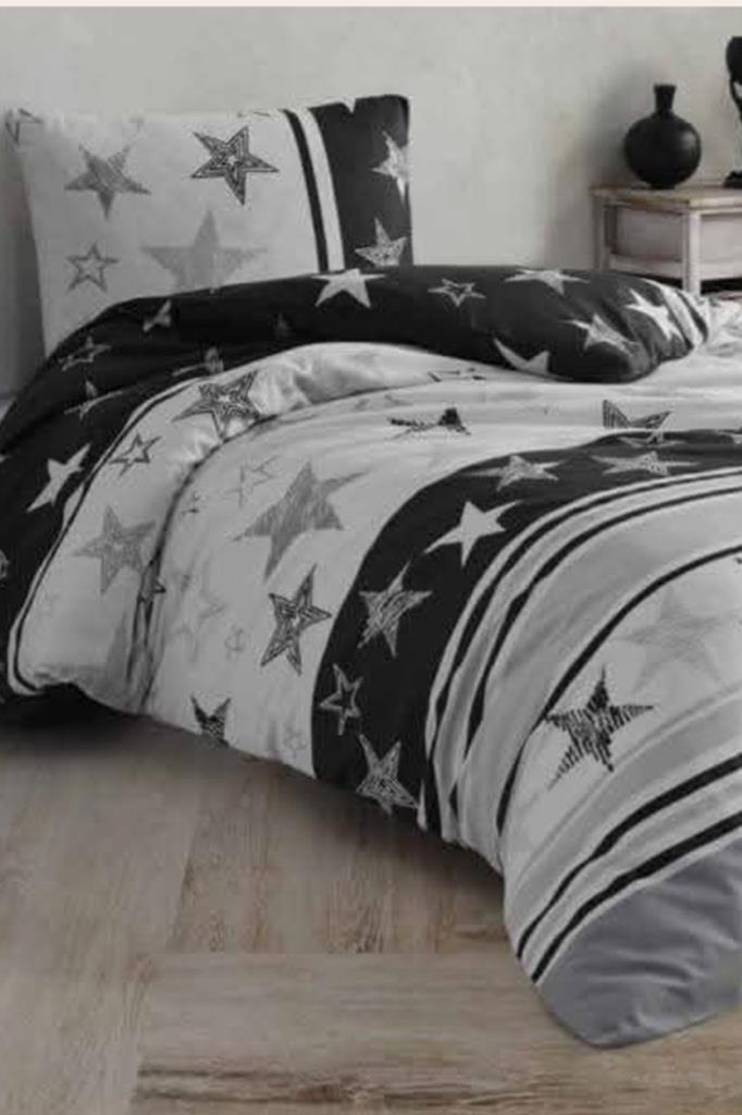 Yıldızlı Siyah Beyaz Tek Kişilik Nevresim Takımı - 1