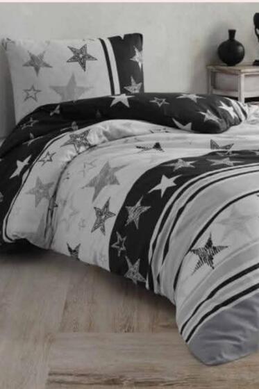 Yıldızlı Siyah Beyaz Tek Kişilik Nevresim Takımı - Çeyiz Diyarı