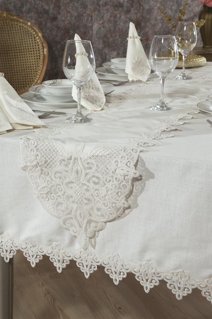Yonca Masa Örtüsü 26 Parça Krem - 3