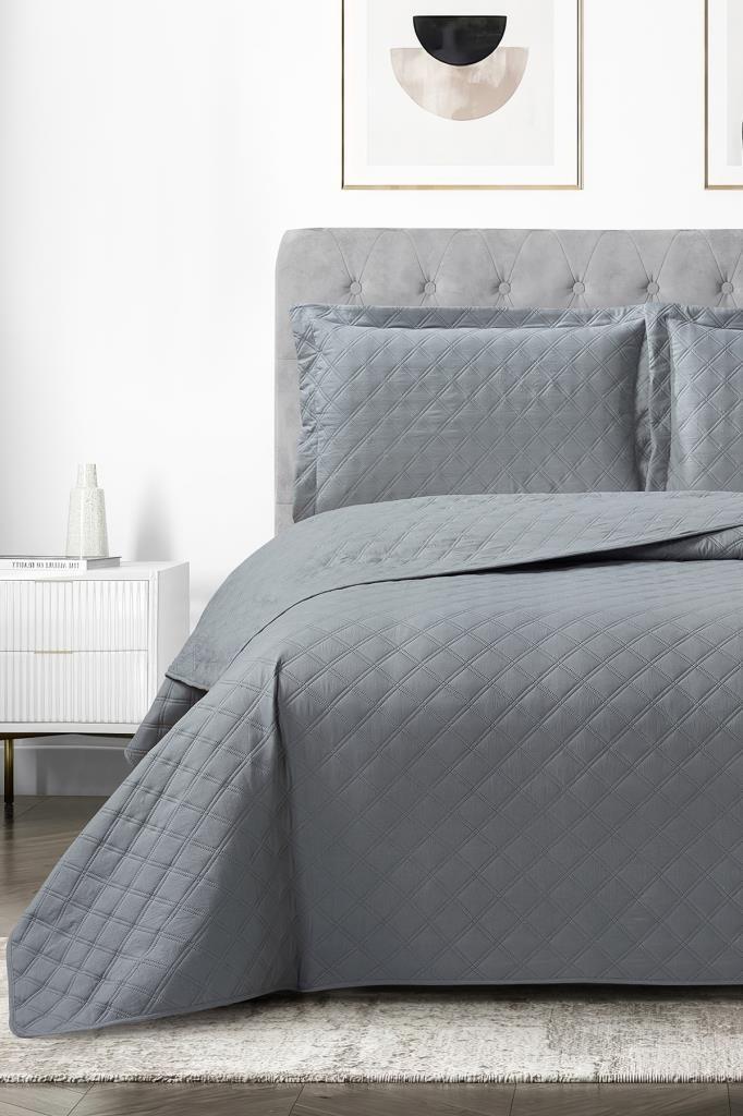 Zagreb Elyaf Dolgulu Çift Kişilik 240x260 Cm Yatak Örtüsü Antrasit - 1