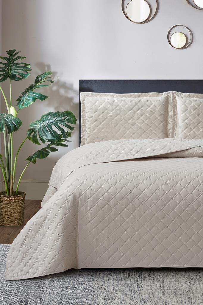 Zagreb Elyaf Dolgulu Çift Kişilik 240x260 Cm Yatak Örtüsü Bej - 1