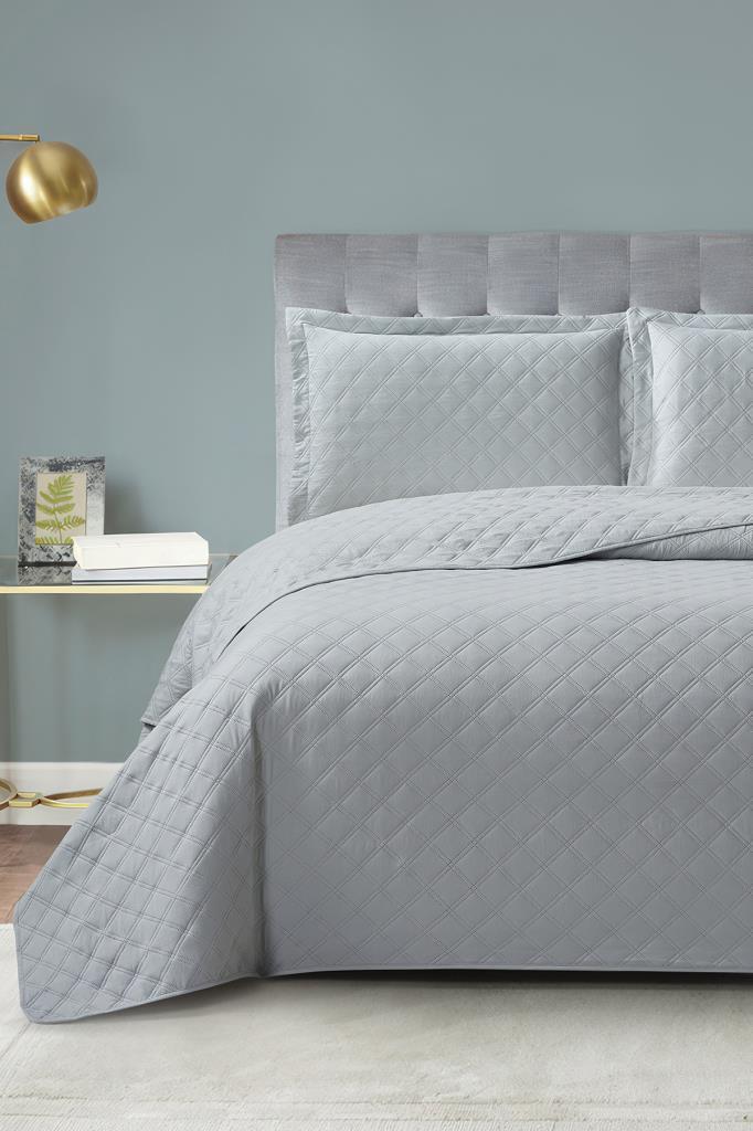 Zagreb Elyaf Dolgulu Çift Kişilik 240x260 Cm Yatak Örtüsü Gri - 1