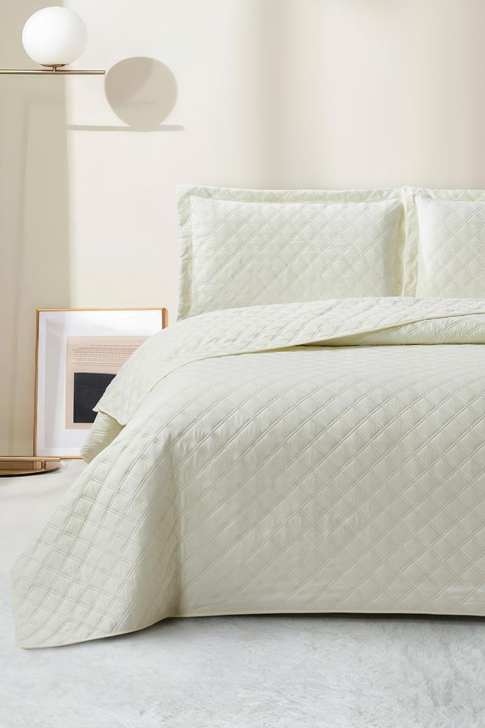 Zagreb Elyaf Dolgulu Çift Kişilik 240x260 Cm Yatak Örtüsü Krem - 1