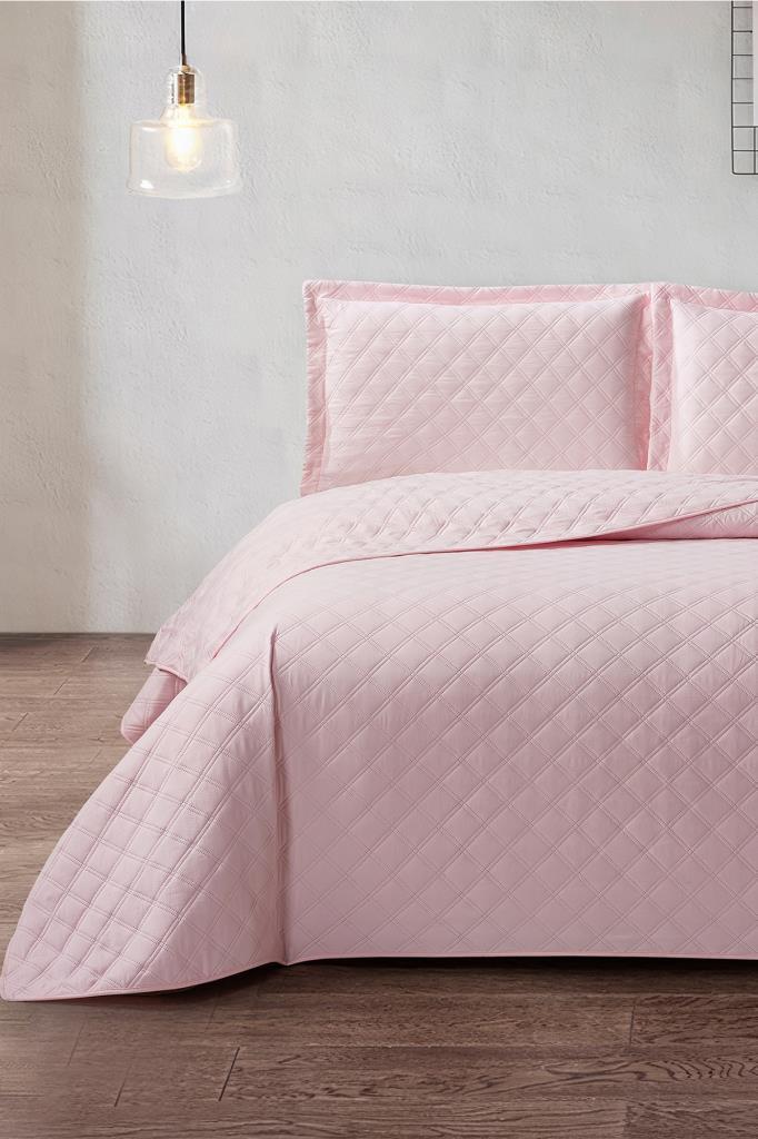 Zagreb Elyaf Dolgulu Çift Kişilik 240x260 Cm Yatak Örtüsü Pudra - 1