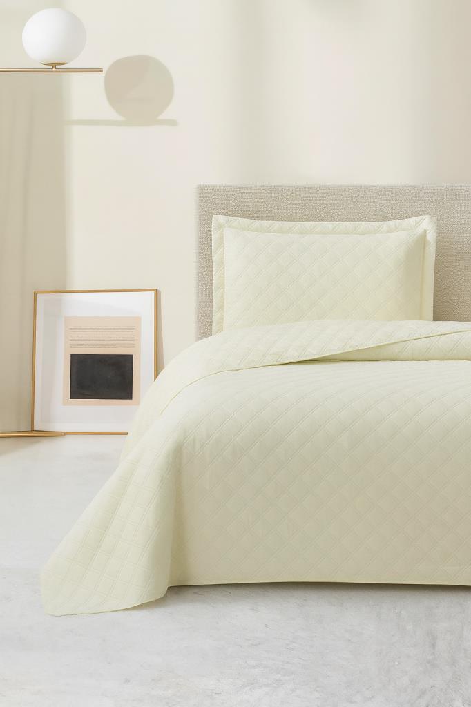 Zagreb Elyaf Dolgulu Tek Kişilik 180x240 Cm Yatak Örtüsü Krem - 1