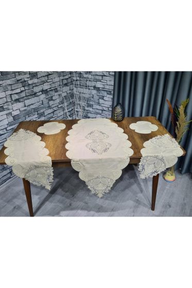 Zambak Keten 5 Parça Salon Takımı Kahve - Çeyiz Diyarı