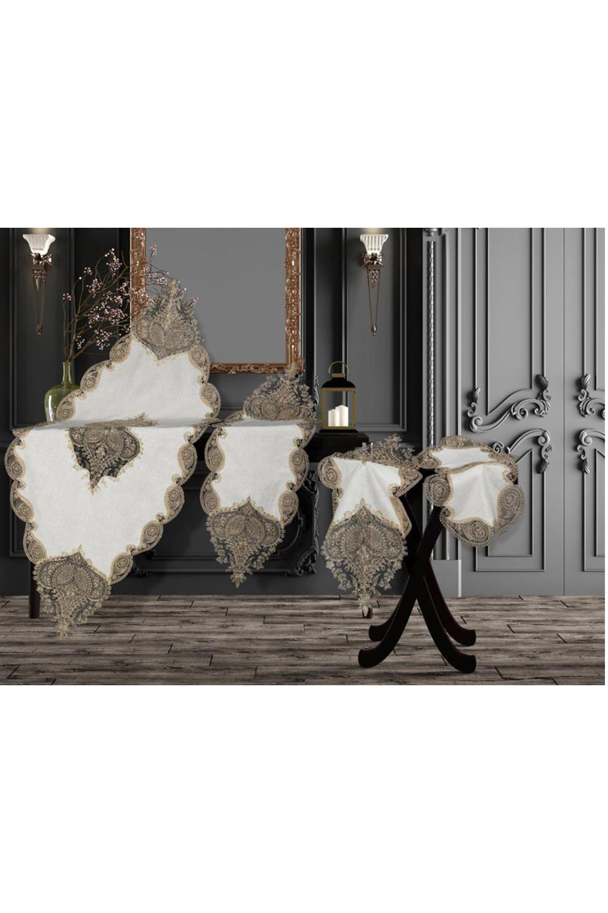 Zambak Keten 5 Parça Salon Takımı Krem Gold - 1