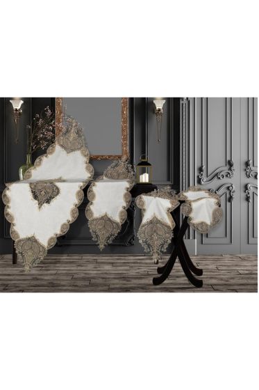 Zambak Keten 5 Parça Salon Takımı Krem Gold - Çeyiz Diyarı