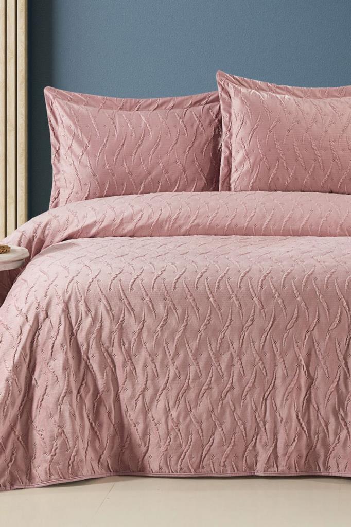 Zara Çift Kişilik Lüks Kadife Yatak Örtüsü Gül Kurusu - 1