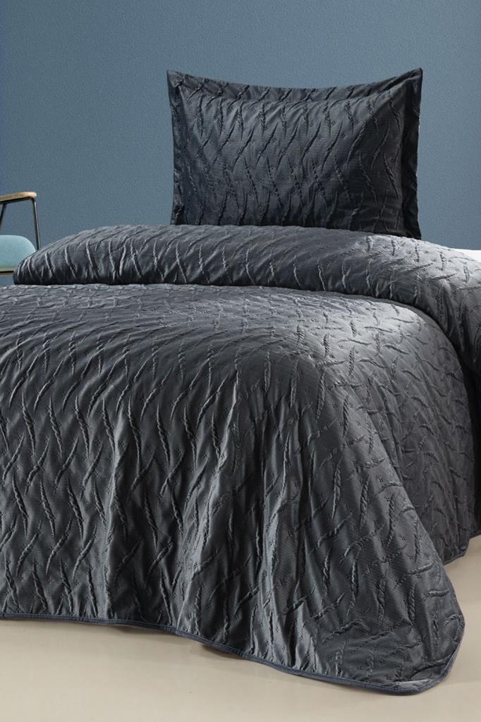 Zara Tek Kişilik Lüks Kadife Yatak Örtüsü Antrasit - 1